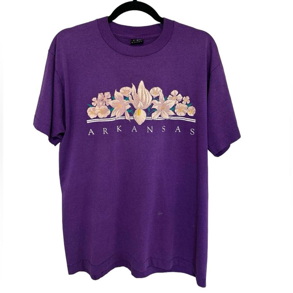 Vintage Single Stitch Arkansas Apple Blossom Purple Floral T-Shirt - Size L